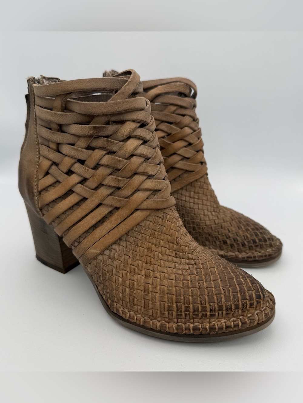 Sundance Promise Woven Burnished Leather Heeled Bootie 38 Western Boho Festival